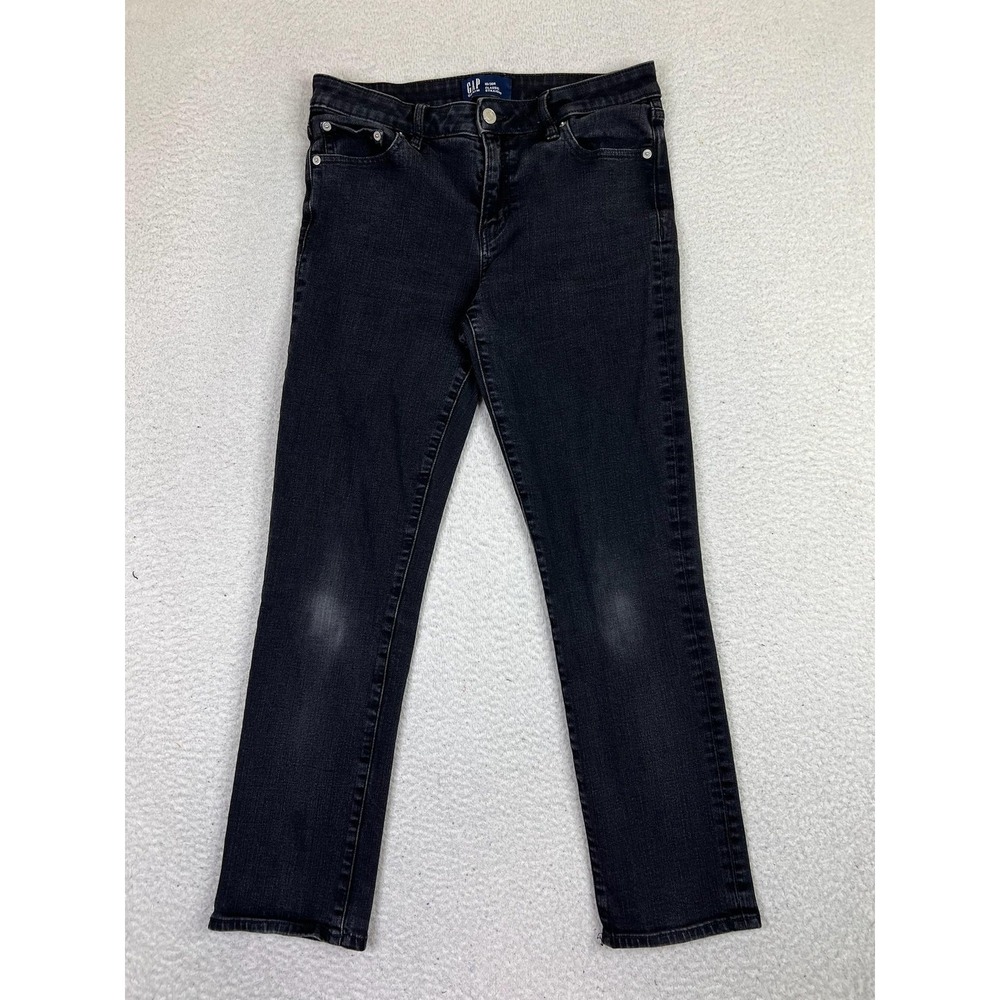 Gap Classic Straight Jeans Womens 10/30R Black Wash Stretch Denim Zip‎ Fly